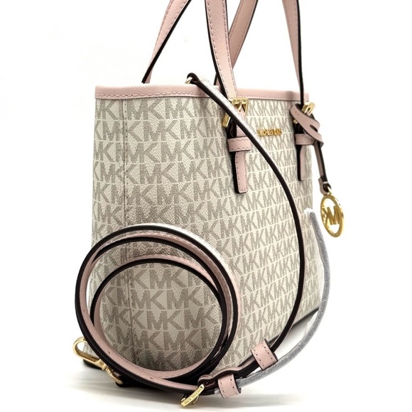 Michael Kors Jet Set Travel Extra-Small Logo Top-Zip lote Bag Powder Blush Multi - Picture 4 of 9